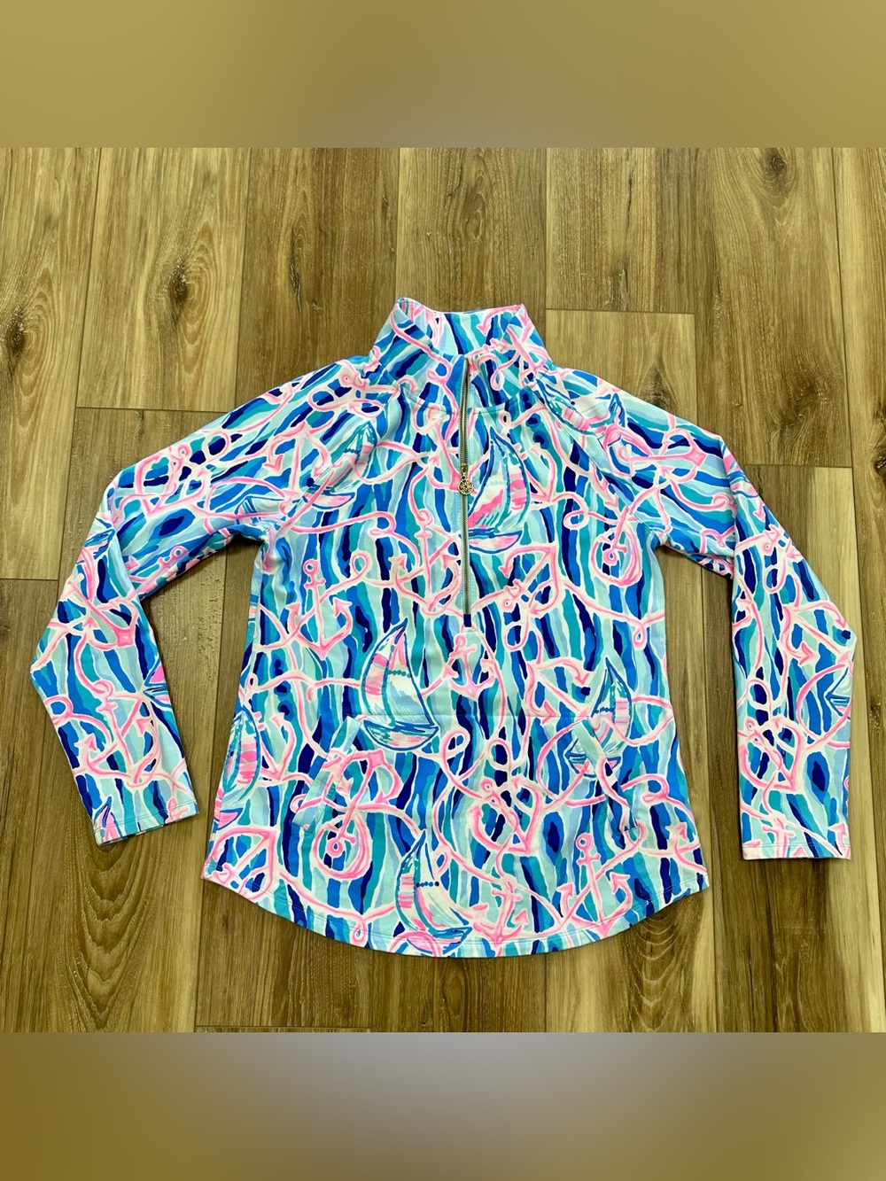 Lily Pulitzer UPF 50+ Skipper Popover 1/2 Zip Pullover, Skim Blue/Reel Nauti, L